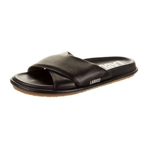 LABUCQ slides women 9 black leather excllnt condition